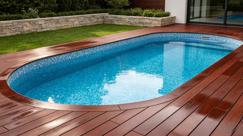 Natural wood-tone WPC decking in backyard settings